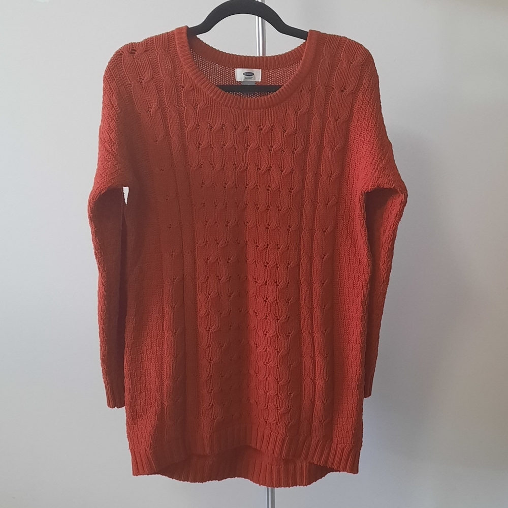 Old Navy burnt orange long scoop neck knit sweater